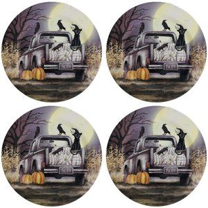 4 Halloween Farm Truck Melamine Dinner Plates 11"
